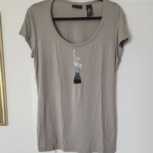 New York & Company Gray Fitted Short Sleeve T-Shirt